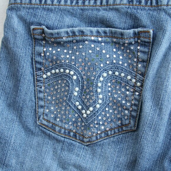 💎Cache Sz 6 Denim Jewel Pockets Ladies Blue Jeans Bling pants Flare - Picture 8 of 15